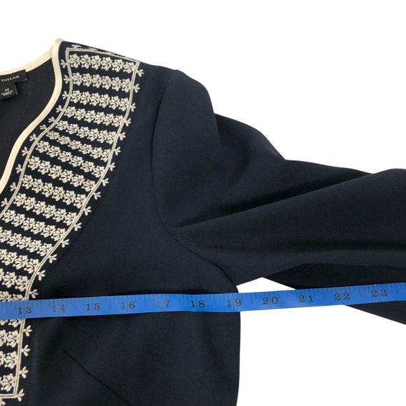 Ann Taylor Embroidered Kaftan Shift Dress Size M 3/4 Sleeve V-Neck Navy Blue - Picture 8 of 11